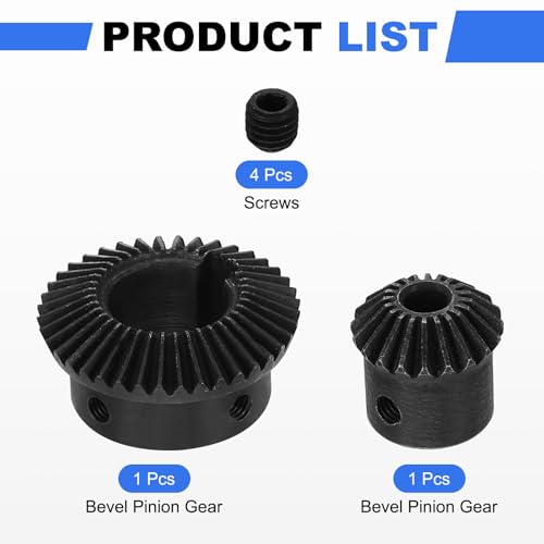 Image of uxcell 2Pcs Tapered Bevel Gears Set, 1 Mod 1:2 (20T /40T) Harden Steel Straight Bevel Gear, 90 Degree Steering Motor Gears, (6mm /19mm Shaft Hole with Keyway)