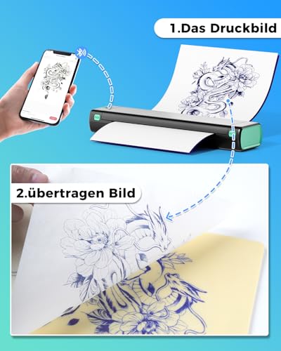 Phomemo M08F Tattoo Drucker Tattoo Stencil Drucker Transfer Maschine Professionelle Thermodrucker Kopierer Kompatibel mit Smartphone und PC mit 10pcs Transferpapier