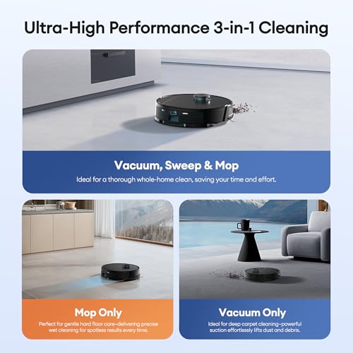 Ultenic Robot Vacuum Cleaner with Mop 8000Pa/200Mins, Precision LiDAR Navigation, 3 in 1 Sweep & Mop Robot,5 Maps, No-go Zone, App Control for All Floor, Carpet & Pet Hair - Image 6