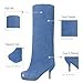 VOZTOLLS Knee High Boots for Women Square Toe Kitten Heel Tall Boots Suede Wide Calf Pull-on Comfortable Fashion Dress Heeled Long Boots Blue Size 6.5