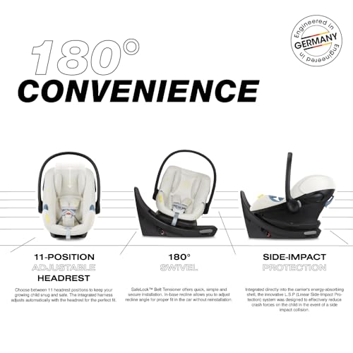 Image of Cybex Aton G Swivel Infant Car Seat with 180-Degree Rotate, Linear Side-Impact Protection, 11-Position Headrest, SensorSafe & Safelock Base, Seashell Beige