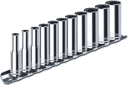 1/4" Drive Deep Socket Set, 11PCS Metric Size Socket Set (4mm-14mm), 6-Point Design, Equipped with Storage Holder, Chrome Vanadium Steel