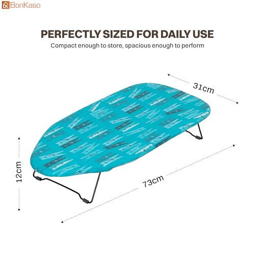 Image of BonKaso Tabletop Ironing Board | Compact Foldable Ironing Table, Lightweight Portable Mini Iron Board with Padded Non-Stick Surface for Home, Dorm, and Travel | Blue