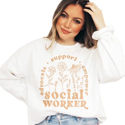 Social Worker Wildflower Sweatshirt, Social Work Month, Advocate Support Empower, Student Graduation, School Social Worker, Unisex Crewneck Sweatshirt Sand3