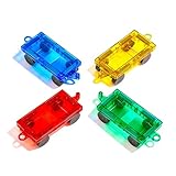 odjas Mini Magnetic Tiles Cars Construction Set, 4 PCS Magnet Cars Compatible with Mini & Standard Magnetic Tiles, Building Toy for Kids Ages 4-8 3-5 Magnet Bricks Truck Kit
