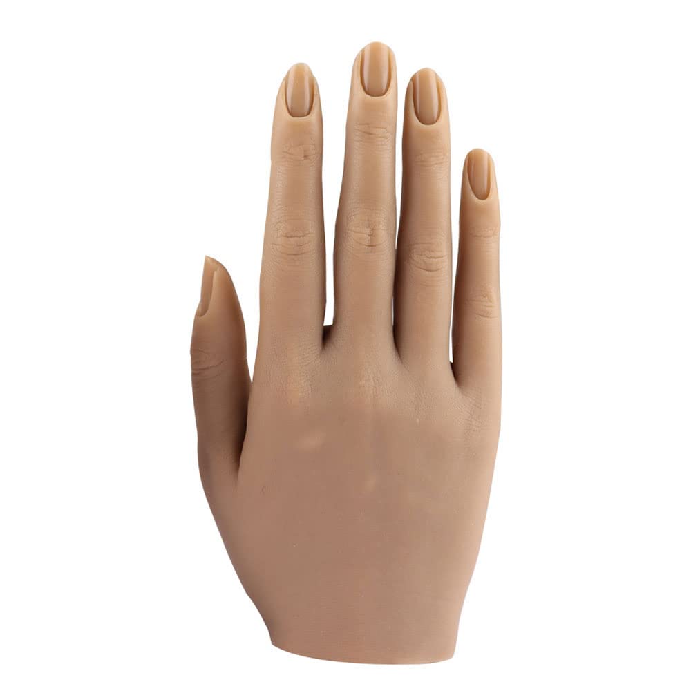 KnowU Nail Hand Practice Silicone Female Mannequin Life Size Hand as Sketch Nail Practice Hands Jewelry Ring Glove Watch Display with Nail 18cm (Right hand, Light brown)