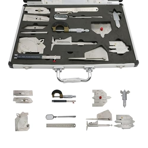 Kit de herramientas de calibre de soldadura, juego de inspección de acero inoxidable de 13 piezas con espejo y medidor de filete para una medición precisa e inspección de soldadura