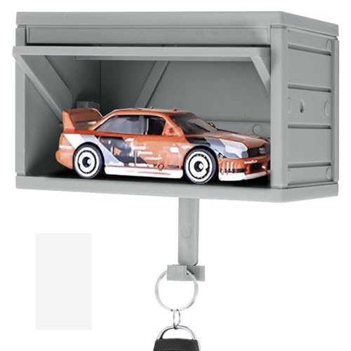 Auto Garage Schlüsselbox, Autogarage Schlüsselhalter mit Zu Öffnender Tür, Schlüsselkasten Wand zur Wandmontage, Schlüsselhaken, Schlüsselablage Schlüsselaufhänger für Autoliebhaber (Grau)