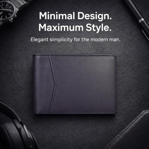 Image of Contacts Men's Genuine Leather Wallet | RFID Blocking Bifold Wallet for Men | Up to 8 Card Slots Including 1 ID Window (Blue)