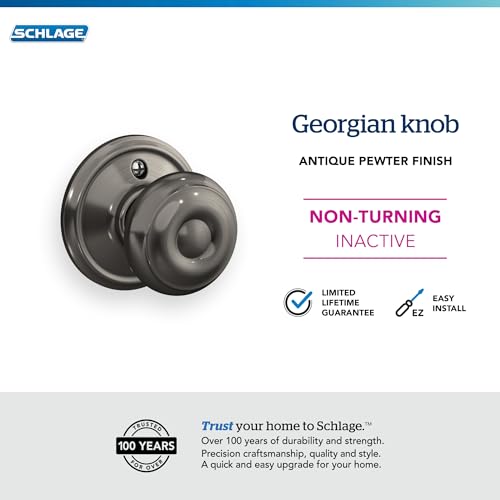 Image of Georgian Knob Non-Turning Lock in Antique Pewter