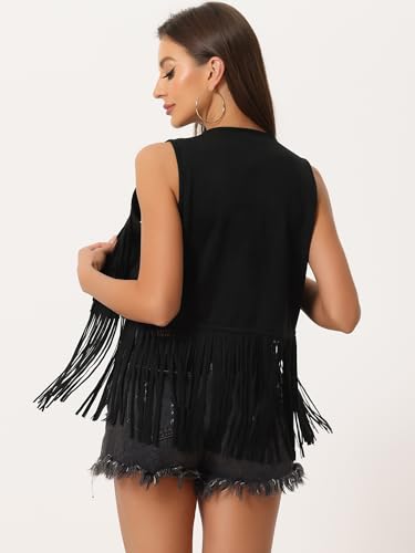 Image of Allegra K Women's Fringe Top Vest Open Front Western 70s Outfits Faux Suede Tassel Cardigan