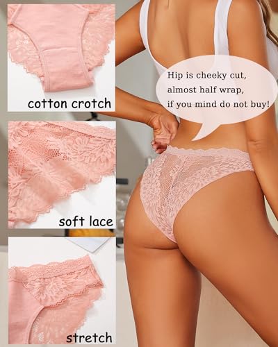 Image of ALL OF ME Sexy Underwear for Women Lace Bikini Panties Low Rise Cotton Hipster Stretch Ladies Cheeky Panty 6 Pack