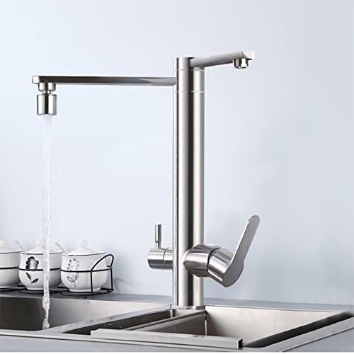 Mitigeur 3 voies avec filtre à eau 3 en 1 avec bec pivotant, noir brossé, mitigeur d'évier moderne pour eau potable purifiée, essentiel de cuisine