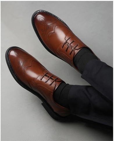 Mens Brogue Oxford Leather Dress Shoes British Style Business Casual Pointed Toe Lace-Up Wedding Formal Footwear(Brown,10)3