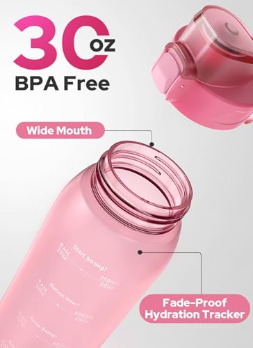 Image of Opard Zip 30oz Plastic Water Bottle Dishwasher Safe, Leakproof Flip-Top Lid, BPA Free Tritan, Wide Mouth Reusable Sports Water Bottle for Gym Hiking Commuting Outdoor Travel and School