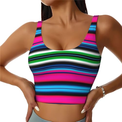 Women Girls Comfy U-Shaped Back Yoga Vest Elastic for Purple Mexican Blanket Stripes Athletic Tops with Pads Control Shapewear Activewear for Workout Training