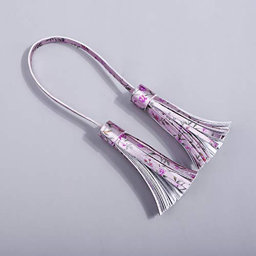 ZOONAI Women Leather Tassel Bag Tag Handbag Wallet Purse Decorations (Pink Floral)