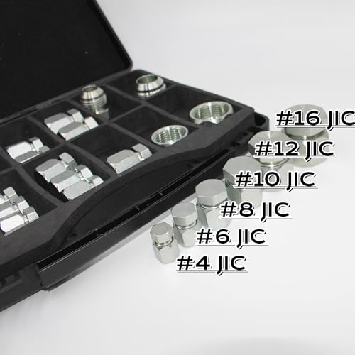 Image of 64 Pc Hydraulic Hose Tube and Pipe Fitting Kit, 37 Degree JIC Cap and Plug Assortment Kit, Heavy Duty Seal Adapter Set w Precision Threading, Dash Sizes -04-06 -08-10 -12-16
