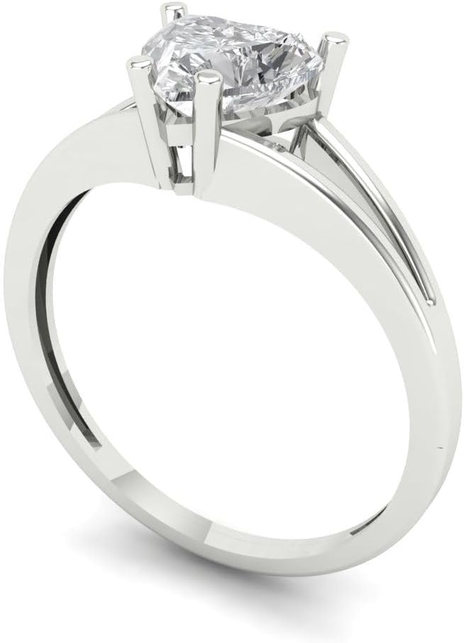 Clara Pucci 14K Solid Gold Engagement Ring for Women | 1 cttw White Sapphire Heart Cut Solitaire | Real White Gold Wedding Ring - Image 2