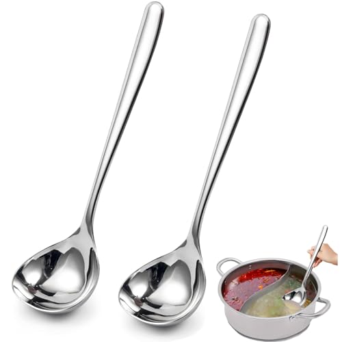2 mestoli da zuppa in acciaio inox – 304 – Cazzuola da 20 cm, cucchiaio da portata di zuppe e stufati, lavabile in lavastoviglie (argento)