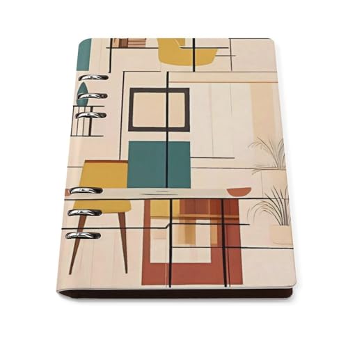 Cuaderno A5 de hojas sueltas moderno con 6 anillas y cubierta de piel sintética