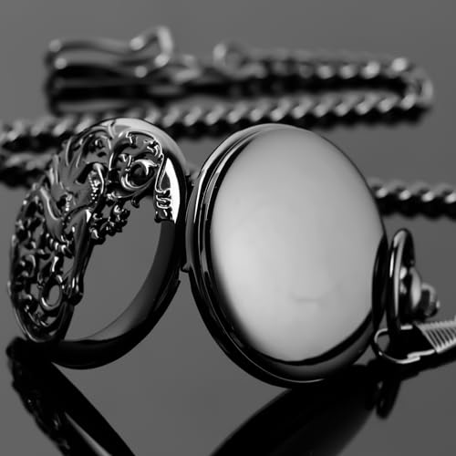 Image of Dragon Design Quartz Pocket Watch Roman Numerals with Chain Birthdays Gifts for Father's Days