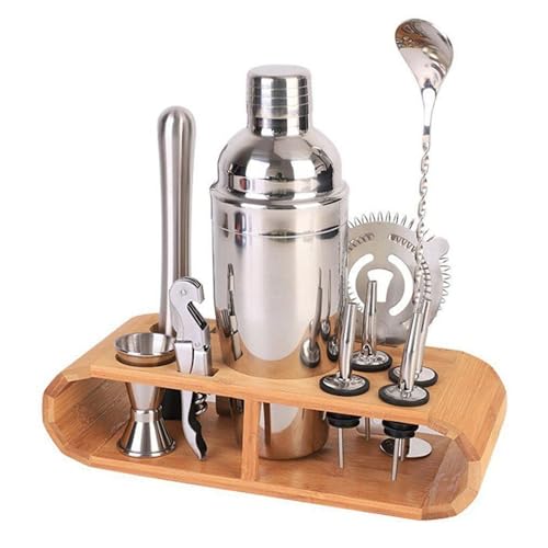 Kit Coqueteleira Bar Profissional Inox 12 Peças 550 ml Conjunto Barman para Cocktails Caipirinha Drinks Suporte de Madeira Festas Premium