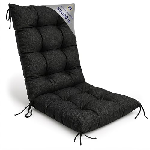 Amazinggirl Cojín Silla Jardín Respaldo Alto 50x120 cm - Colchón Asiento Exterior Mueble Patio Confort Impermeable Grueso Protección Grafito Lino ecológico Terraza Sol
