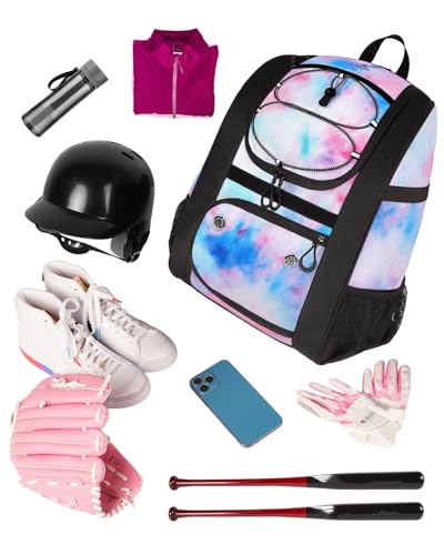 Image of MATEIN Softball Bag, Lightweight Baseball Backpack with Shoe Compartment, Baseball Bag with Fence Hook for TBall Bat & Equipment, Softball Gifts Catchers Backpack for Women Fit Catcher's Mitt, Helmet