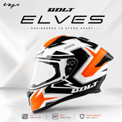 Image of Vega Bolt Elvis Graphics Full Face Motorcycle Helmet | Scratch Resistant Visor | Lightweight & Comfortable Riding Helmet- White Orange, L
