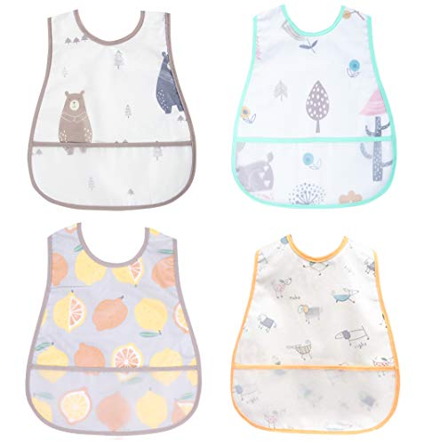 最安値 食事用エプロン ベビー スタイ 子供 保育園 離乳食 汚いにくい 洗いやすいと乾きやすい 軽量 名前入 4枚 ブルーの価格比較