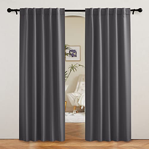 Image of RYB HOME Blackout Curtains 80 inches Long Thermal Insulating Large Window Curtains for Living Room Sliding Glass Door Dining Home Office Backdrop, Grey, W 42 x L 80 per Panel, 2 Panels