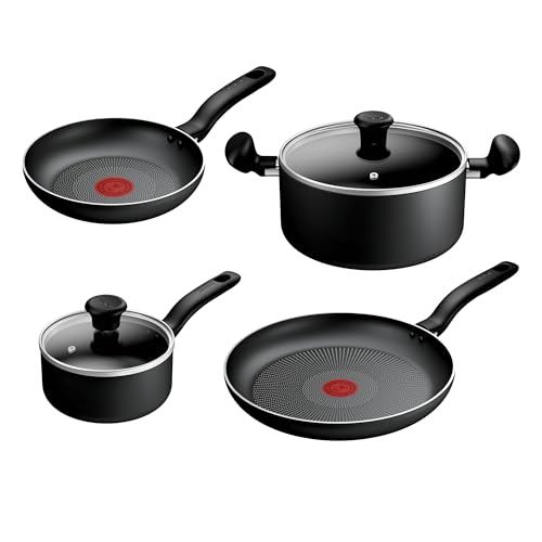 Titanium Essential B941S444 Lot de 4 casseroles 16 cm avec couvercle, faitout 24 cm avec couvercle, poêles 20/28 cm, revêtement anti-adhésif haute performance, sans...