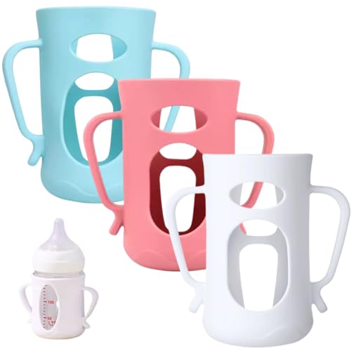 Image of JXMYJR 3Pack Silicone Sleeves Compatible with Pigeon Bottles for 8.1 oz, Anti Breakage Glass Bottle Holder with Handles, Quick Install, Easy to Clean