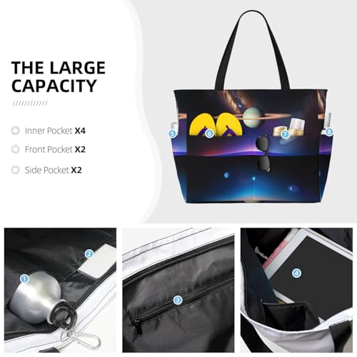 Large Capacity Beach Bag - print Waterproof Travel Bag Cosmic Saturn Multi-Pocket Tote for Vacation Gym Women3