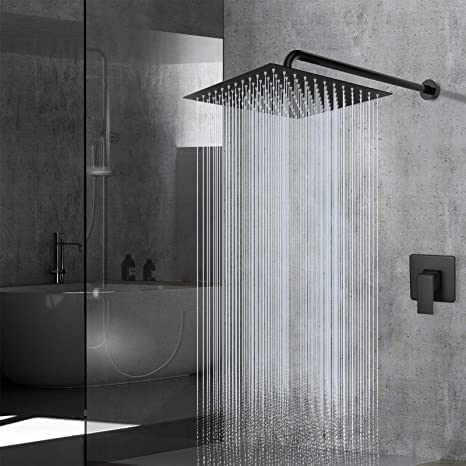 Image of TOSCH Stainless Steel 304 Matte Black 8-Inch Square Rainfall Showerhead, High Pressure Overhead Shower, Premium Finish (Without Arm)