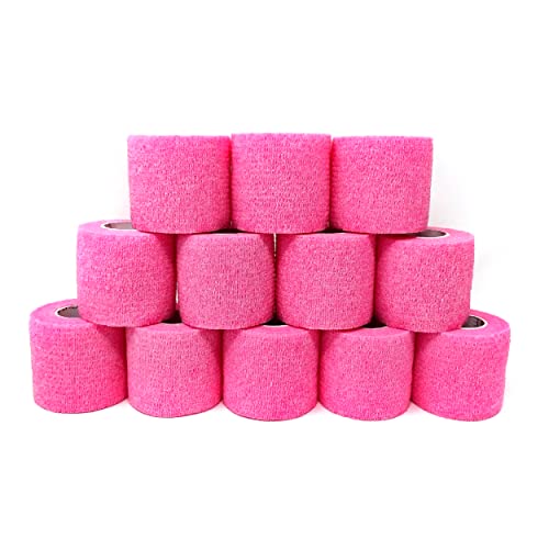 Inksafe Lot de 12 bandages cohésifs auto-adhérents Rose 5 cm x 4,5 m - Utilisables comme bandage de tatouage, bandage vétérinaire, ruban adhésif pour entorses du poignet et de la cheville Cover