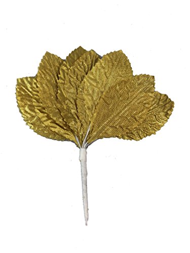 LACrafts 1.5” or 2.5” Inch Artificial Wired Leaves in Green, Gold, Silver or White for Decorations, Crafting, and Corsages (Gold, 2.5