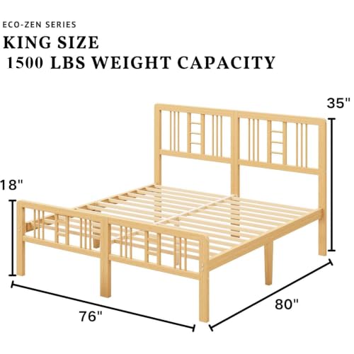 Image of ZIYOO 12 Inch King Bamboo Bed Frame with Headboard, Modern Minimalist