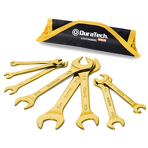 Image of DURATECH Super-Thin Open End Wrench Set, 8-Piece, Metric | Slim Wrench Set, 5.5, 7, 8, 9, 10, 11, 12, 13, 14, 17, 19, 21, 22, 23, 24, 27 mm, Titanium Plating, Rolling Pouch