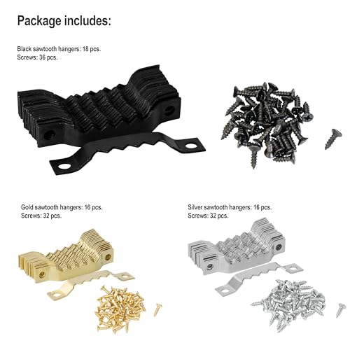 Small Sawtooth Picture Hangers with Screws - 50 Pack, Picture Hanging Hooks Perfect for Hanging Photo Frames, Canvas, Artwork, Paintings and More - Image 3
