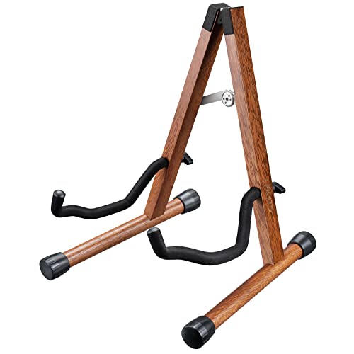 LEKATO Support guitare en bois guitare acoustique, support guitare électrique, basse en bois avec rembourrage en mousse guitares, basse, violoncelle, banjo, mandoline, ukulélé Bois Foncé Cover
