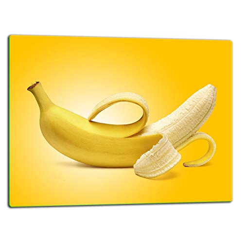 TMK - Tabla para cortar de cristal (52 x 40 cm, protección antisalpicaduras, placa de vidrio universal), diseño de plátano