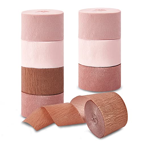 Streamers 8 Rolls, Rose Gold Party Decorations Crepe Paper Pink Brown Streamer For Bachelorette Party Bridal Shower Wedding Shower Baby Shower Birthday Decorations Supplies, 1.8 Inch X 82 Ft/Roll #TOP7