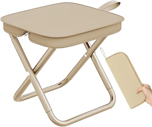 Image of Folding Stool Portable Mini Outdoor Seat with Carry Bag - Lightweight Foldable Metal Frame Stool with Fabric Top, Compact Travel Chair for Camping, Fishing, Hiking and Home Use