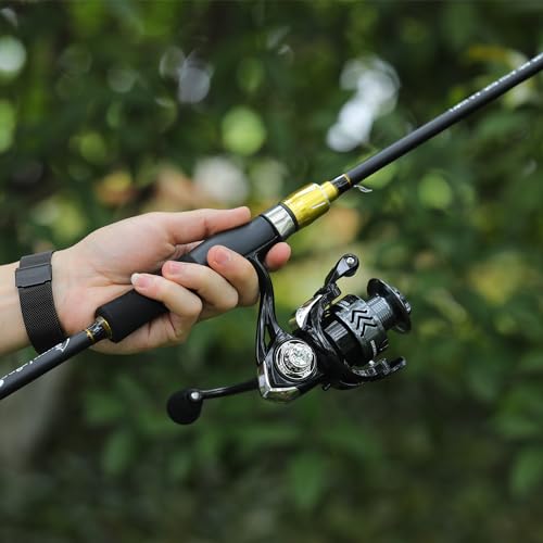 Image of Sougayilang Fishing Rod, Composite Glass & Carbon Fiber Blanks Spinning Rod and Casting Rod, 2Pc Fishing Pole with EVA Handle-Golden-1.8m-Spinning