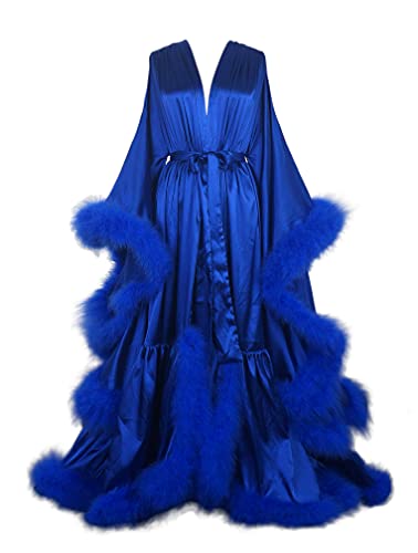 Old Hollywood Feather Robe Sexy Boudoir Robe Feather Bridal Robe Satin Long Wedding Scarf New Custom Made product thumbnail 10