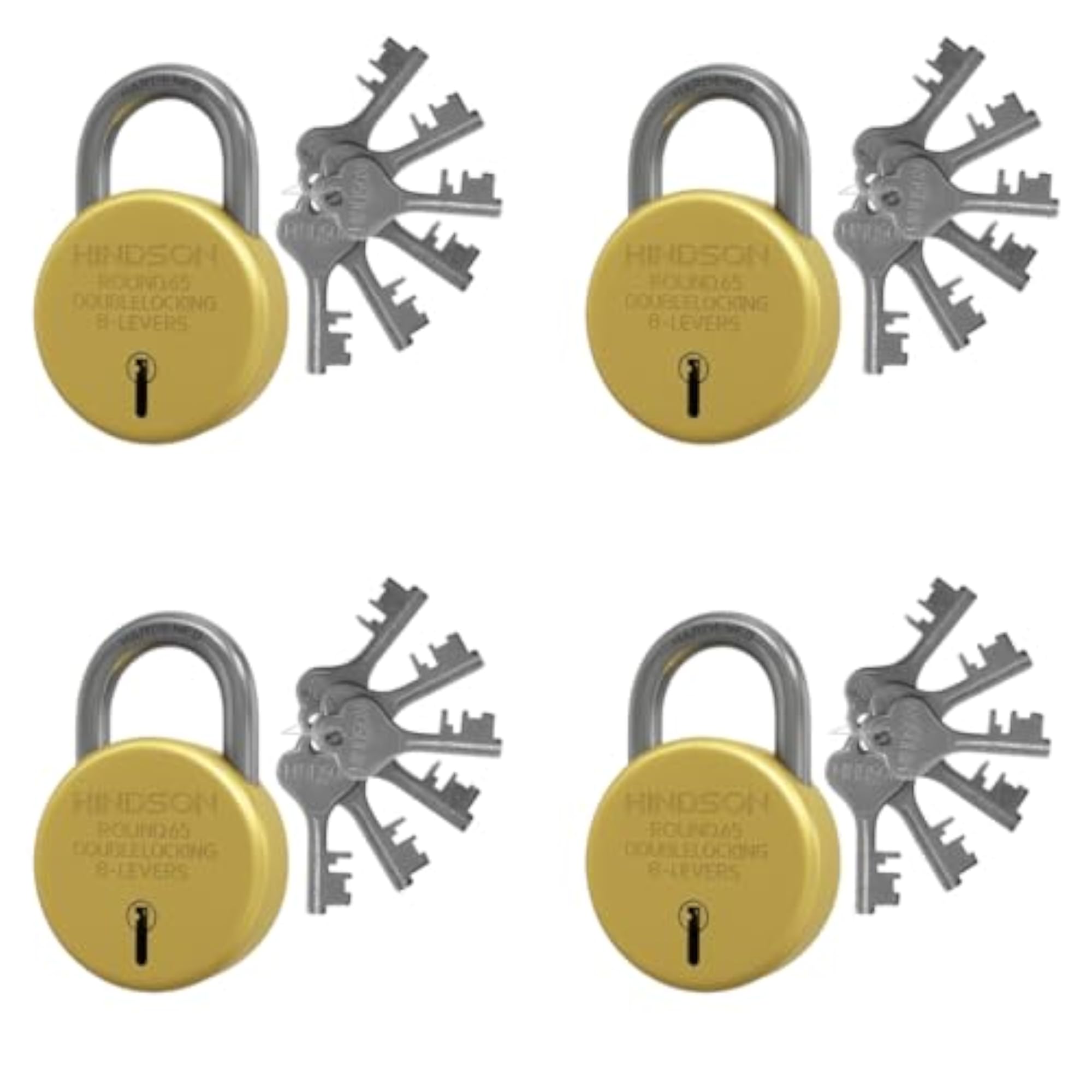 Round 65 Gold Locks with 6 Keys, Pack of 4