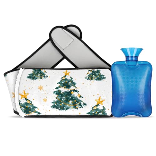 Hot Water Bag with Waist Cover Star Tree Snowflake Warm Hot Water Bottle Belt Plush Double Hand Insert Wearable Water Bag Detachable Hot Bottle Pouch for Neck Shoulder Pain Relief