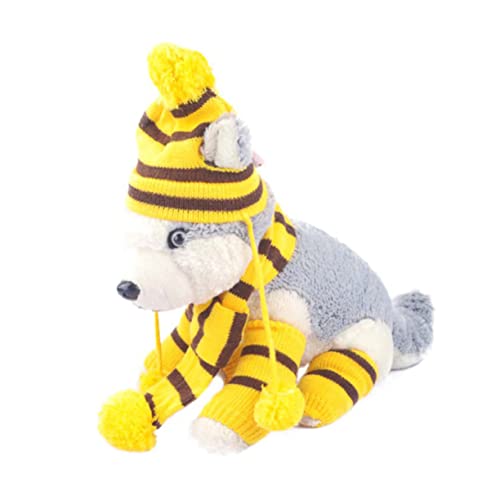 Set de bufanda y gorro tejido para perros XS amarillo y marrón miniatura 7